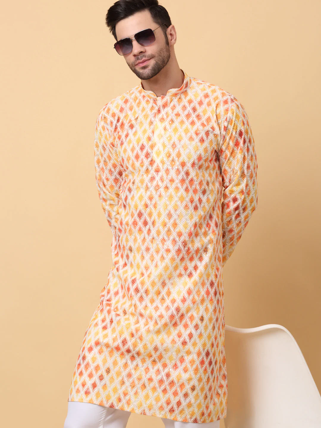 Men's Printed Embroided Chikan Kurta - Image 14