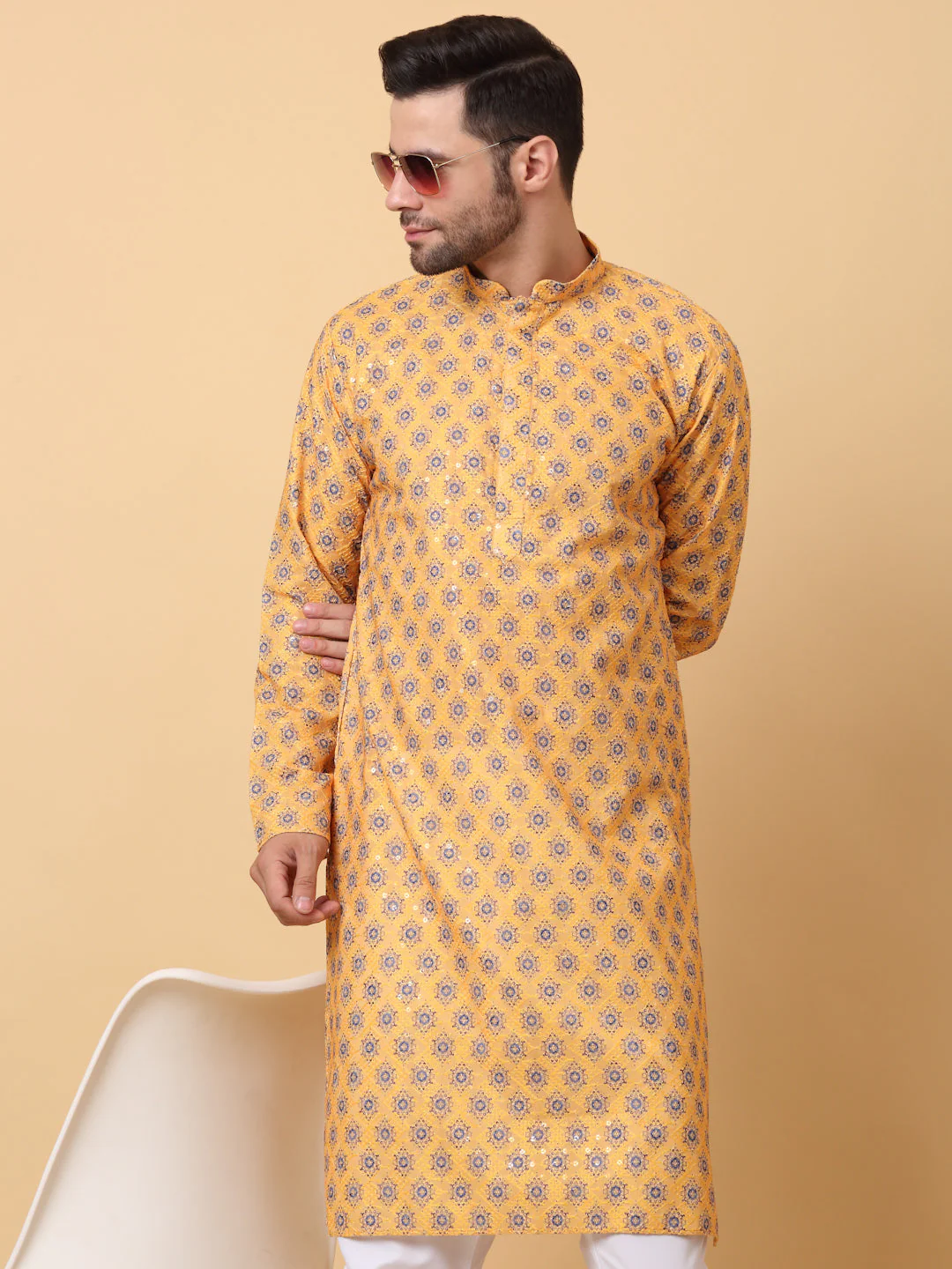 Men's Printed Embroided Chikan Kurta - Image 21