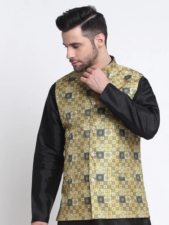 Men's Printed Silk Blend Nehru Jacket
