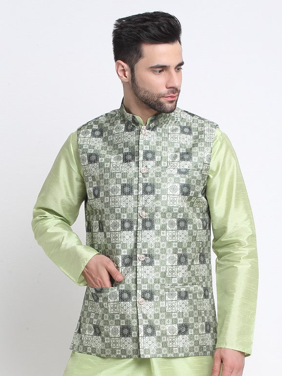 Men's Printed Silk Blend Nehru Jacket - Image 6