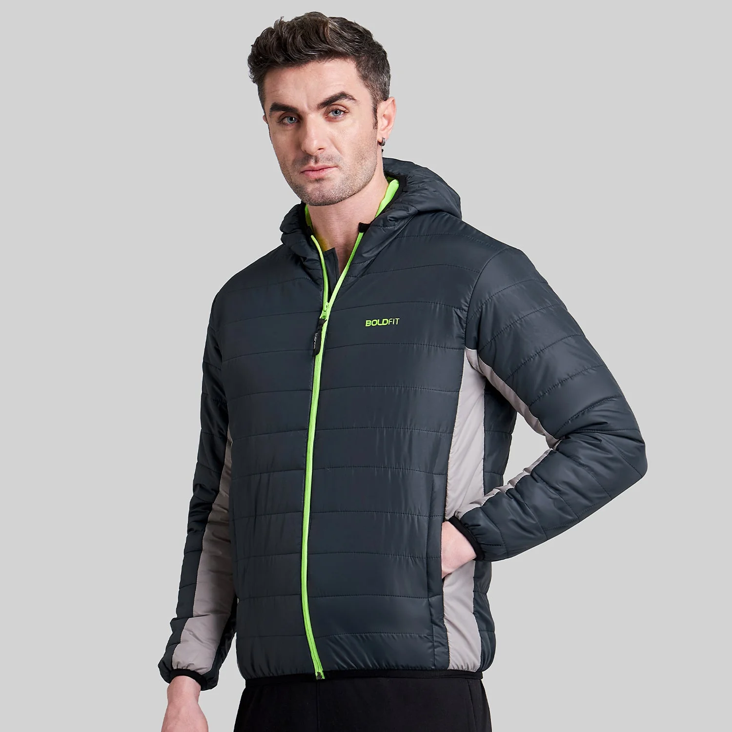 Mens Quilted Hooded Bomber Jacket - Navy - Image 32