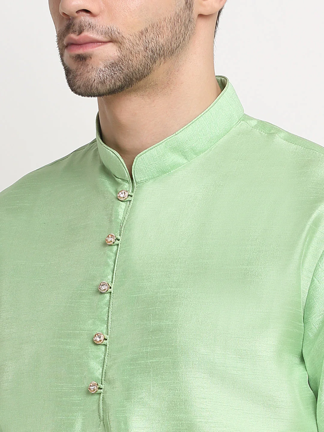 Mens Sea Green Silk Blend Kurta and Churidar with Woven Pista Nehru Jacket - Image 7