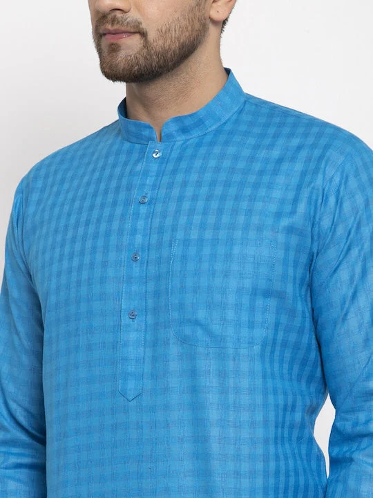 Men's Self Check Woven Design Cotton Blend Kurta Pyjama Set - Image 19