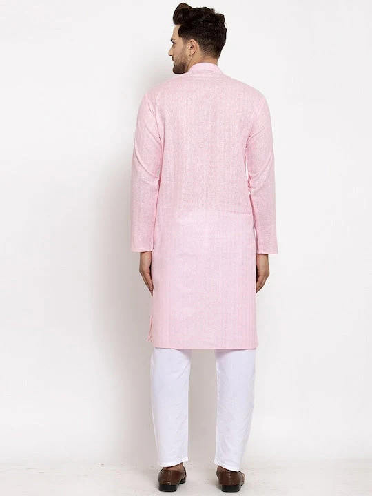 Men's Self Check Woven Design Cotton Blend Kurta Pyjama Set - Image 2