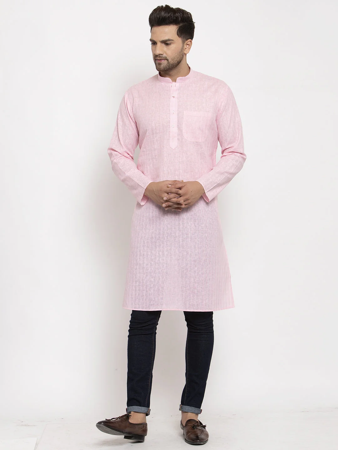 Men's Self Check Woven Design Kurta - Image 11