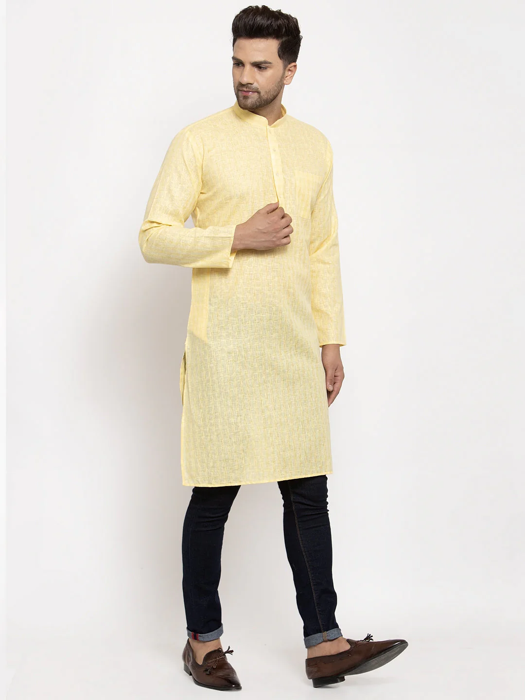 Men's Self Check Woven Design Kurta - Image 16