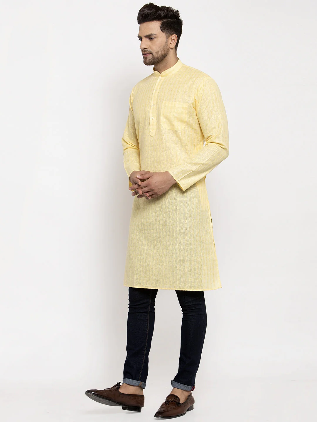 Men's Self Check Woven Design Kurta - Image 18