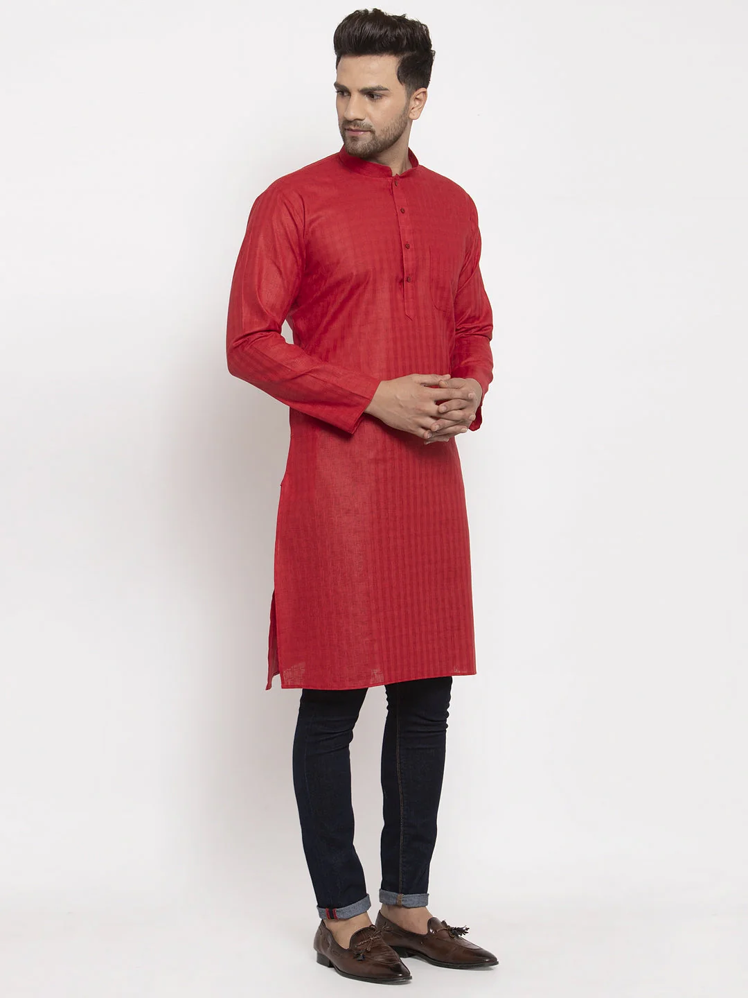 Men's Self Check Woven Design Kurta - Image 23