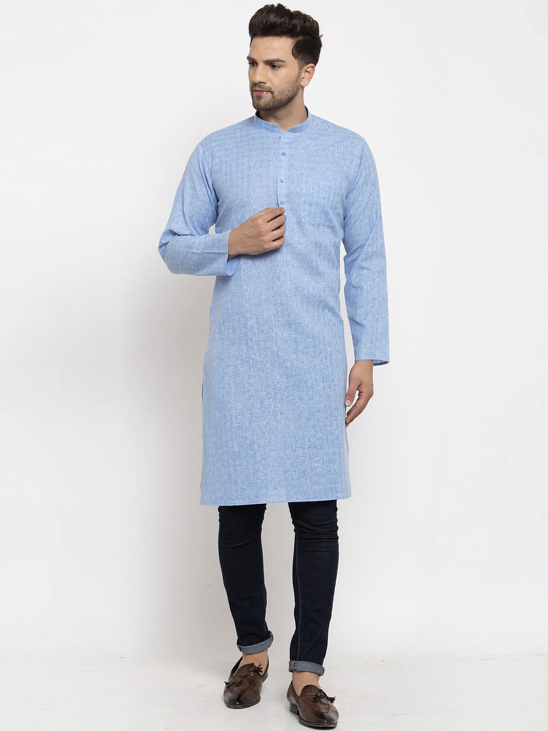 Men's Self Check Woven Design Kurta - Image 26