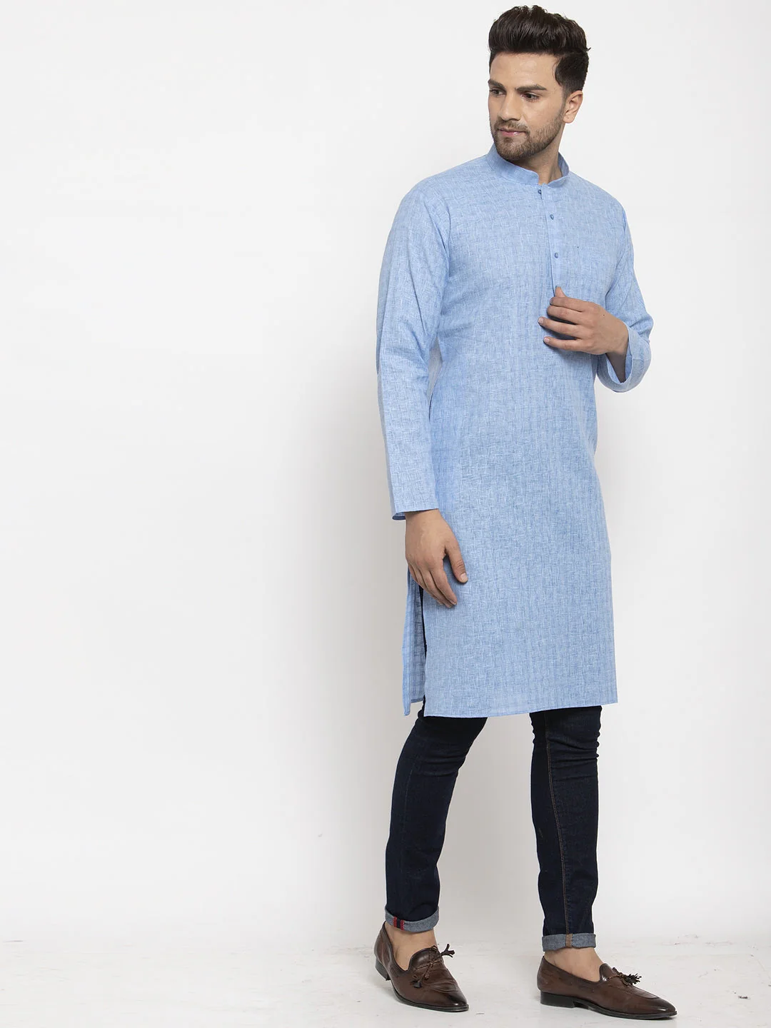 Men's Self Check Woven Design Kurta - Image 27