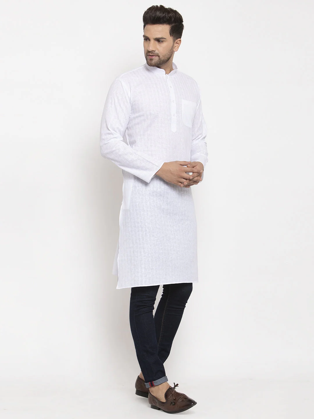Men's Self Check Woven Design Kurta - Image 32