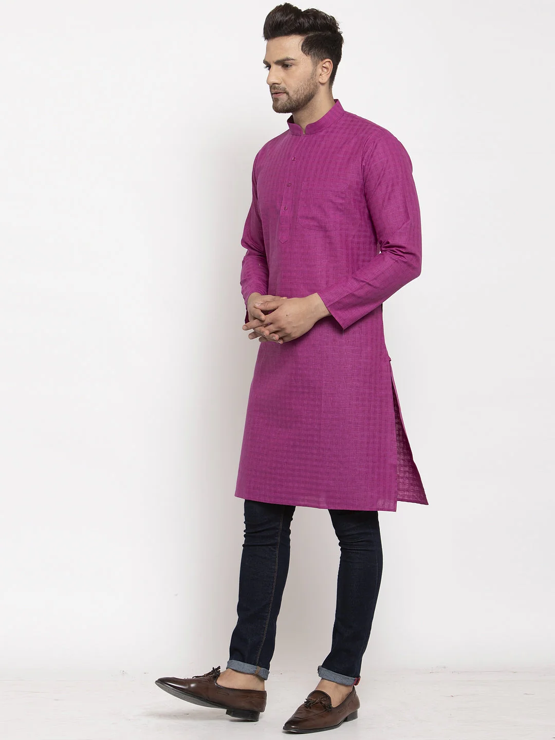 Men's Self Check Woven Design Kurta - Image 38