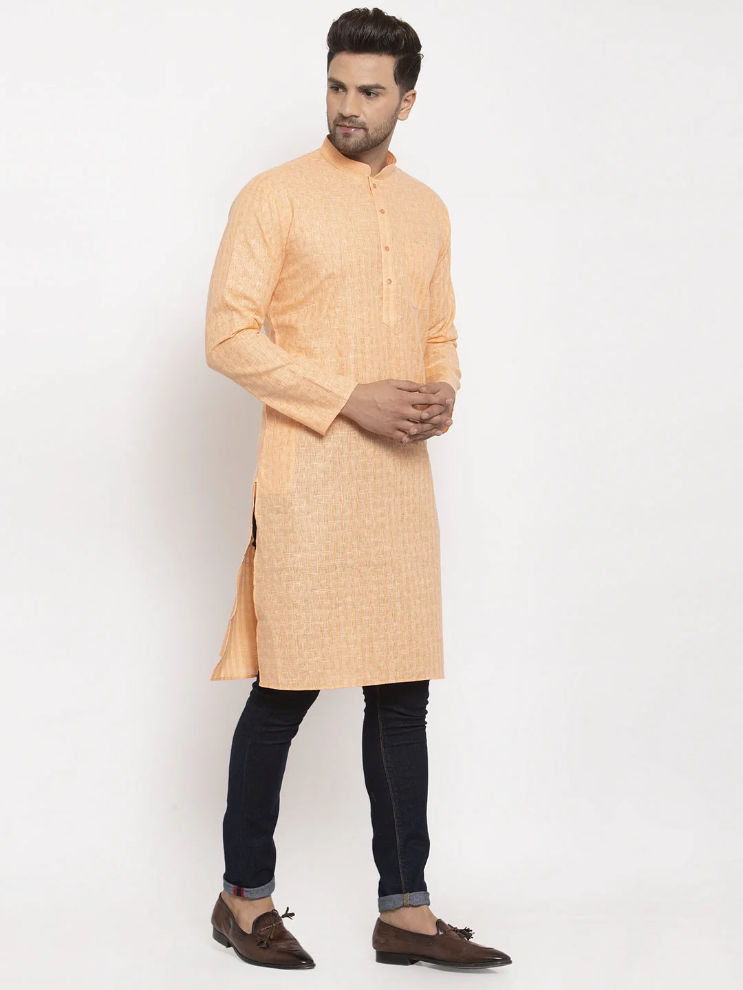 Men's Self Check Woven Design Kurta - Image 9