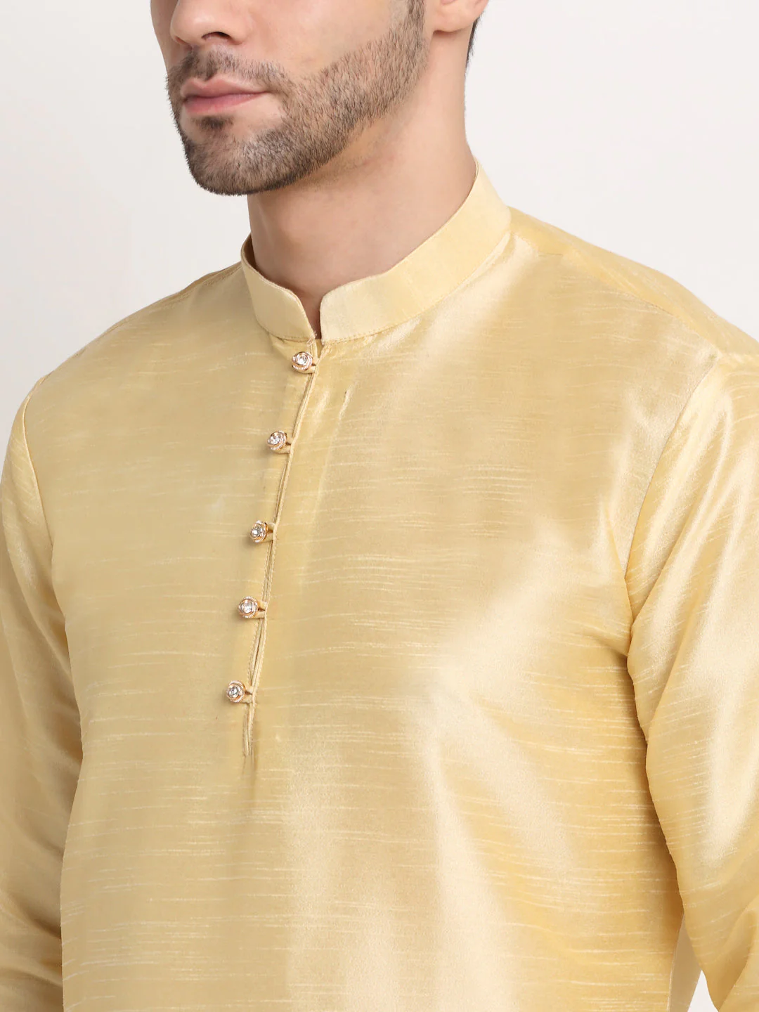 Men's Silk Beige Kurta Churidar With Embroidered Nehru Jacket Set - Image 28