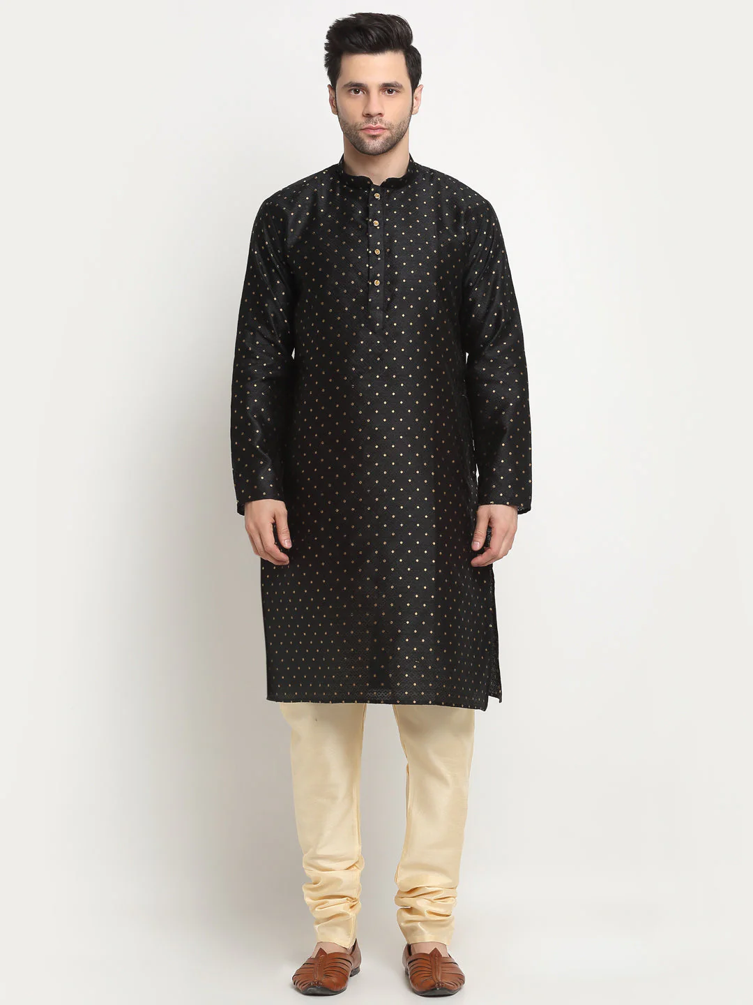 Men's Silk Blend Polka Dotted Kurta Only