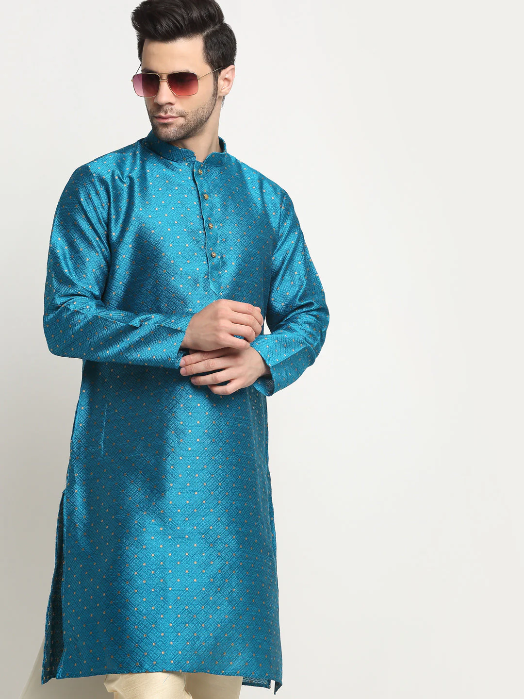 Men's Silk Blend Polka Dotted Kurta Only - Image 11