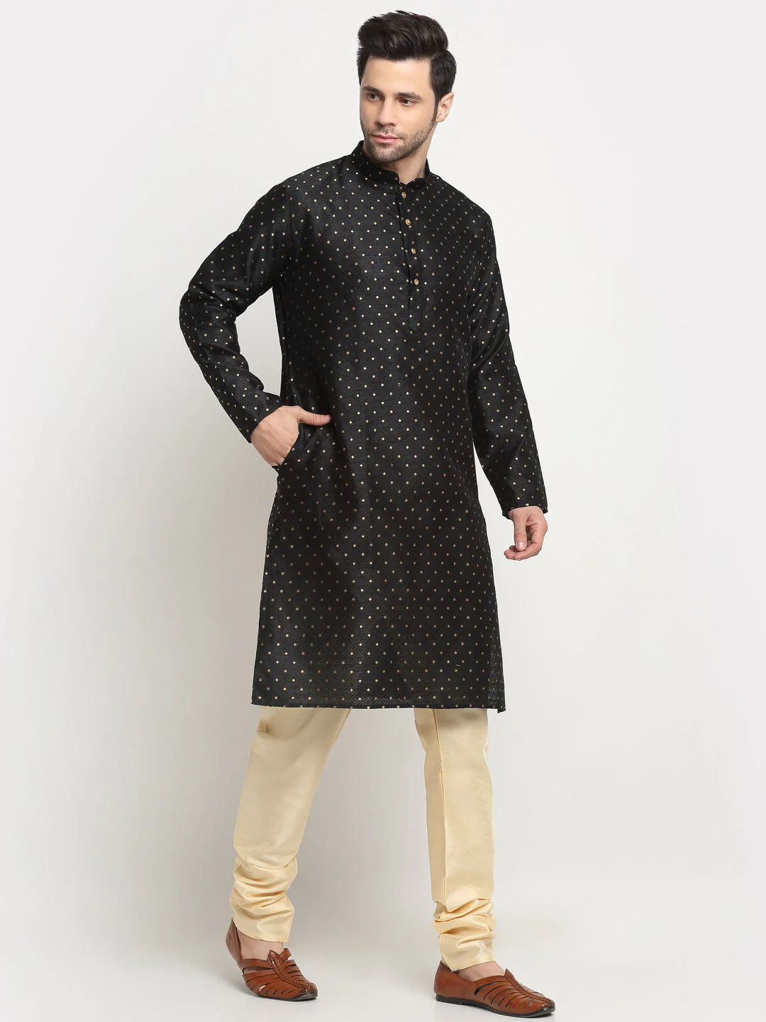 Men's Silk Blend Polka Dotted Kurta Only - Image 3