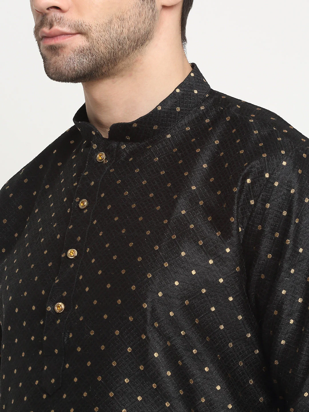 Men's Silk Blend Polka Dotted Kurta Only - Image 4