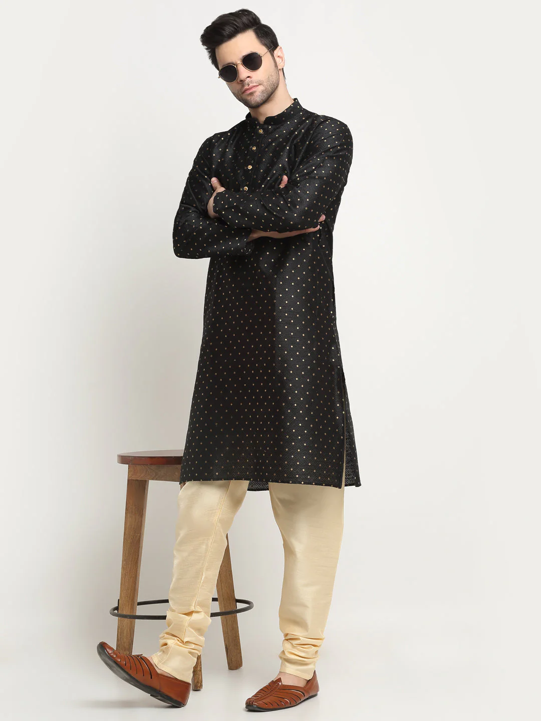 Men's Silk Blend Polka Dotted Kurta Only - Image 6