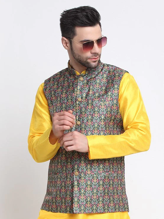 Men's Silk Blend Printed Nehru Jacket Only - Image 10