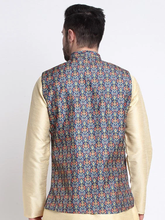 Men's Silk Blend Printed Nehru Jacket Only - Image 2