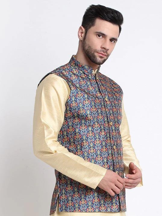 Men's Silk Blend Printed Nehru Jacket Only - Image 3