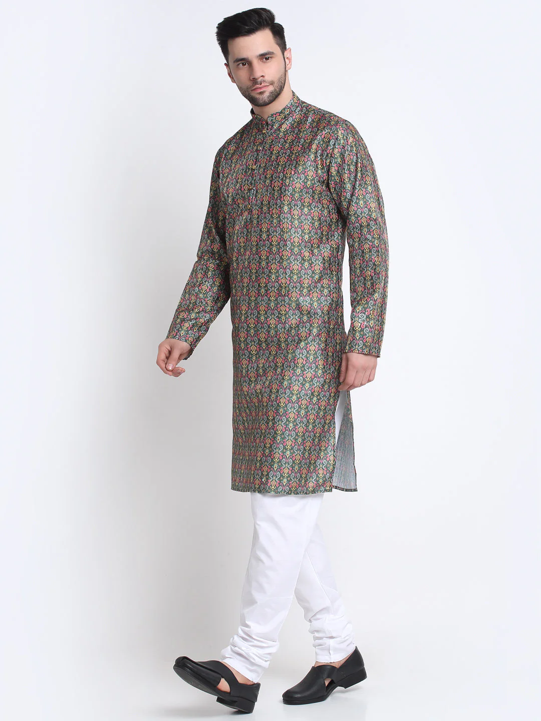 Men's Silk Blend Printed Sequence Kurta and Churidar Set - Image 10