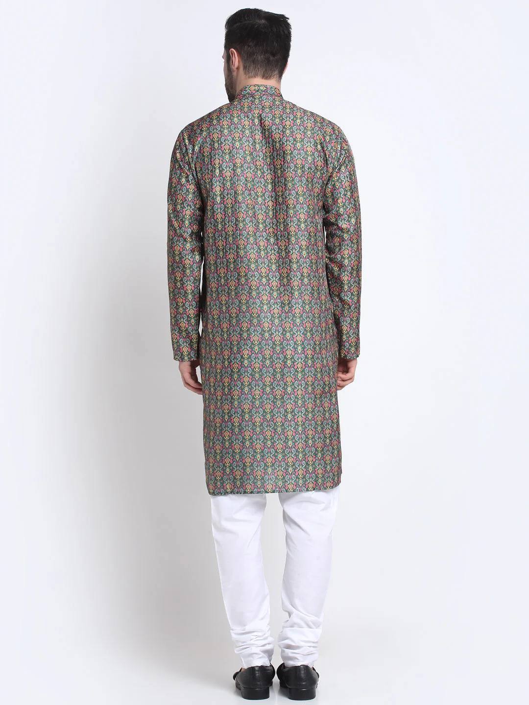 Men's Silk Blend Printed Sequence Kurta and Churidar Set - Image 9