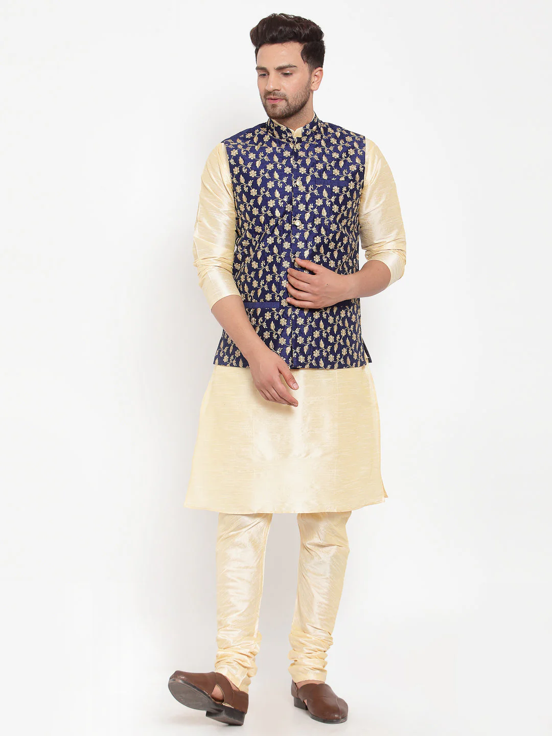 Men's Silk Embroidered Nehru Jacket - Image 10