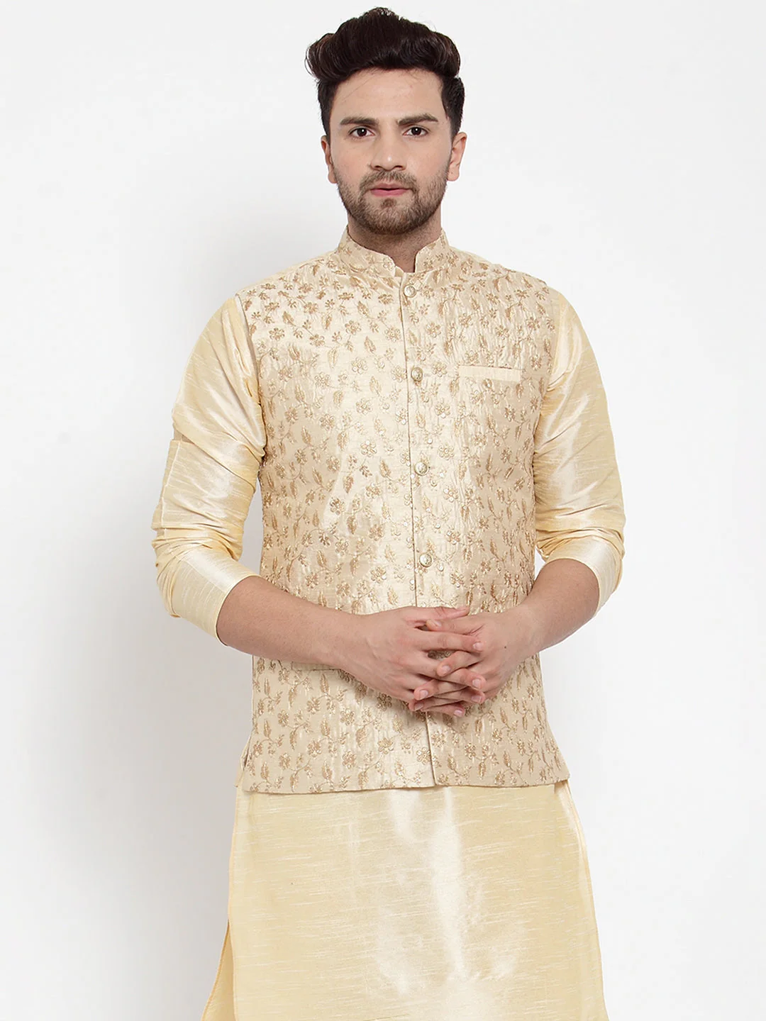 Men's Silk Embroidered Nehru Jacket - Image 46