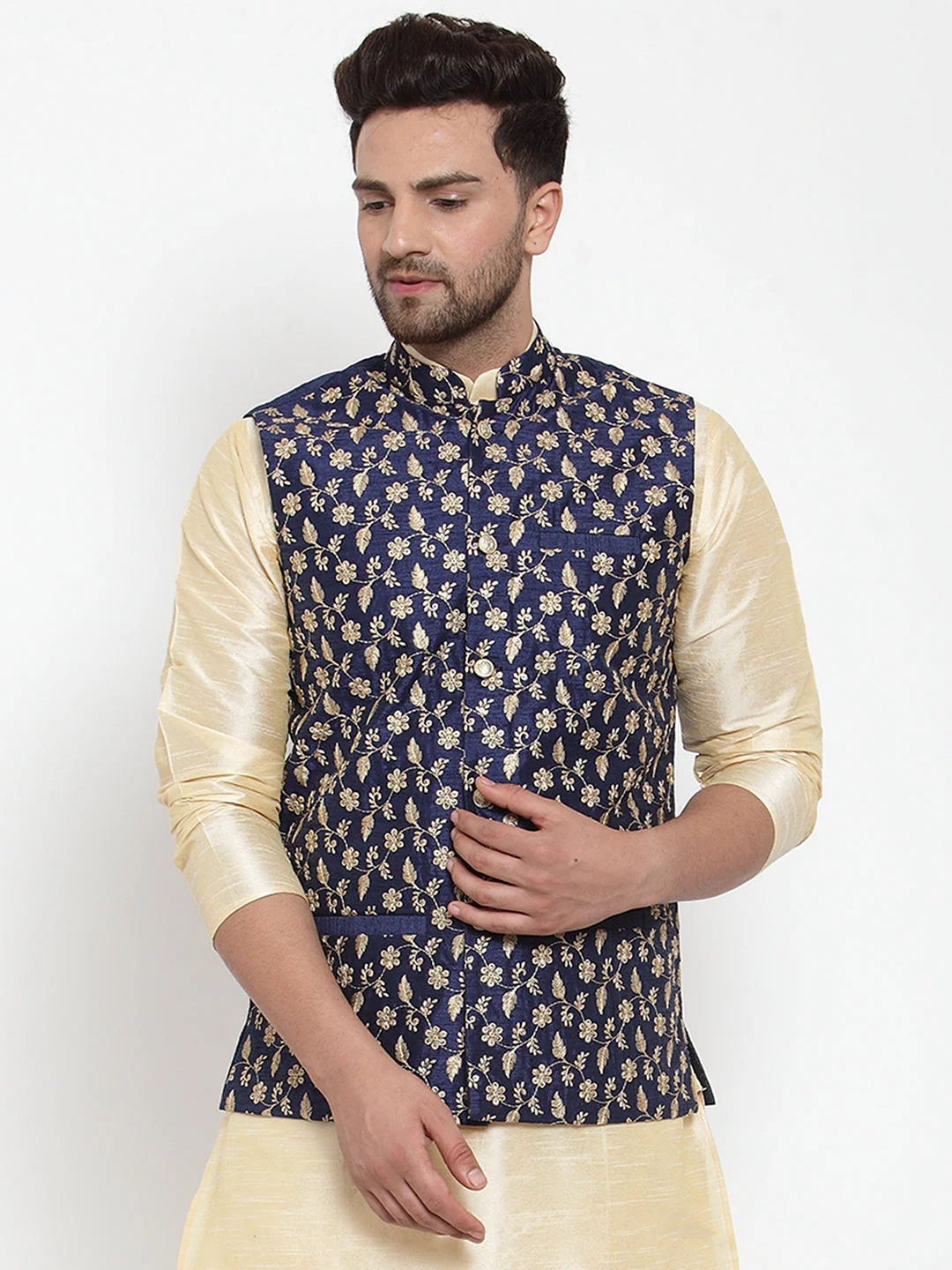 Men's Silk Embroidered Nehru Jacket - Image 55