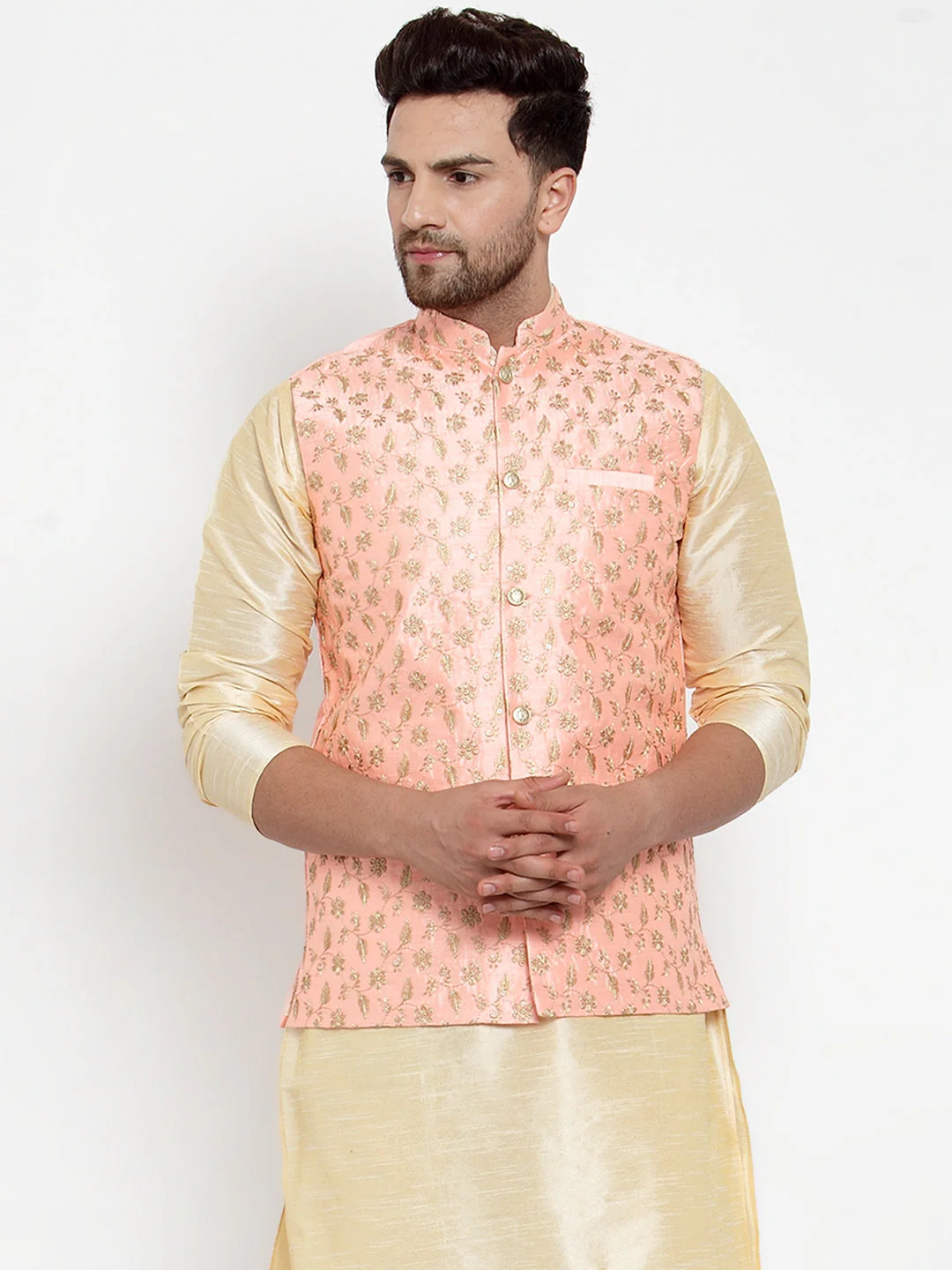 Men's Silk Embroidered Nehru Jacket - Image 61