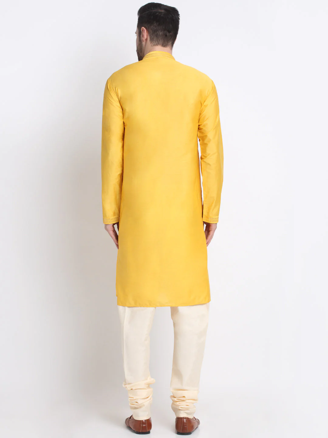 Men's Silk Embroidered Sequence Kurta and Churidar Set - Image 22