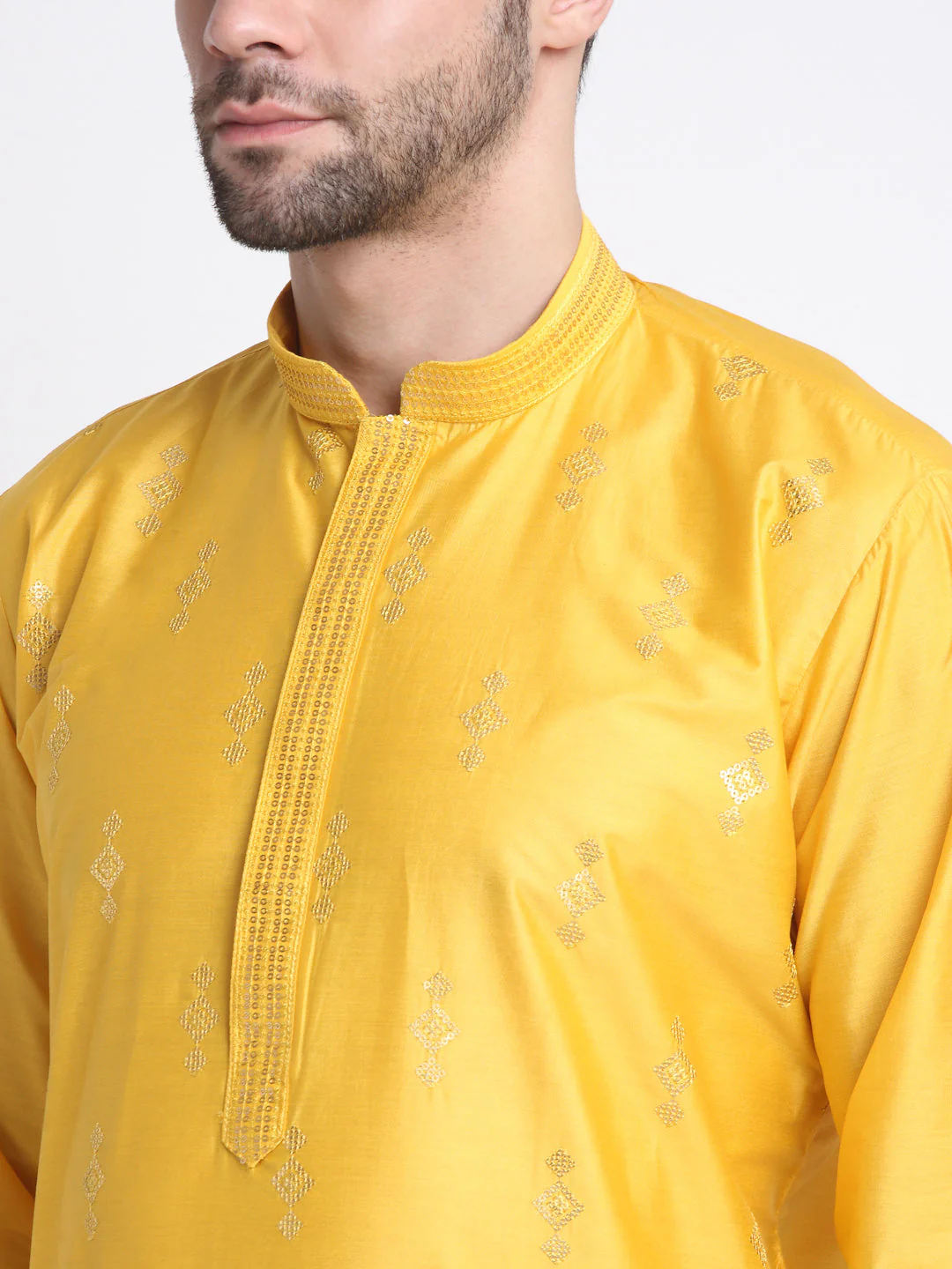 Men's Silk Embroidered Sequence Kurta and Churidar Set - Image 24
