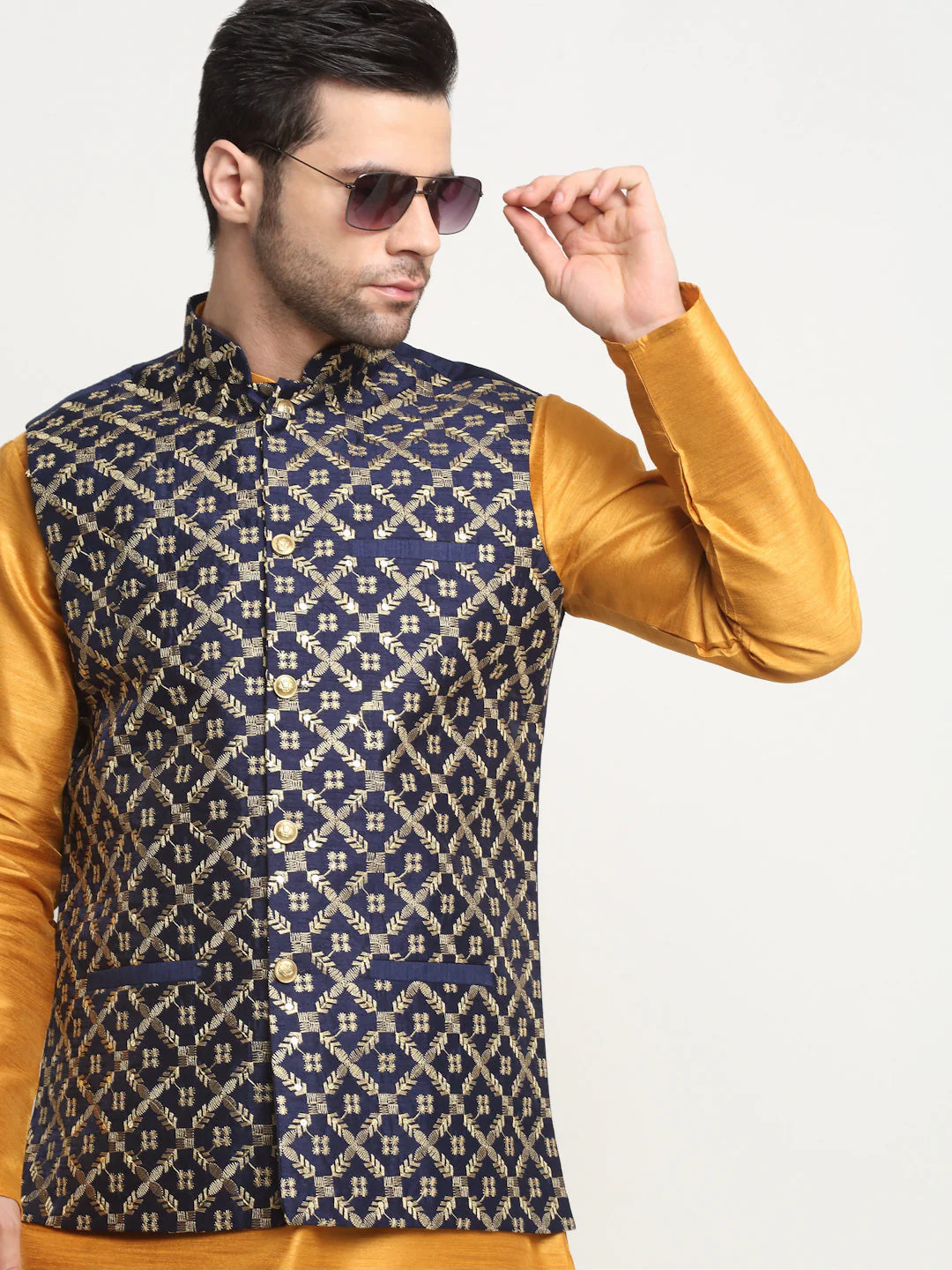 Men's Silk Embroidered Zari Nehru Jacket Only - Image 19