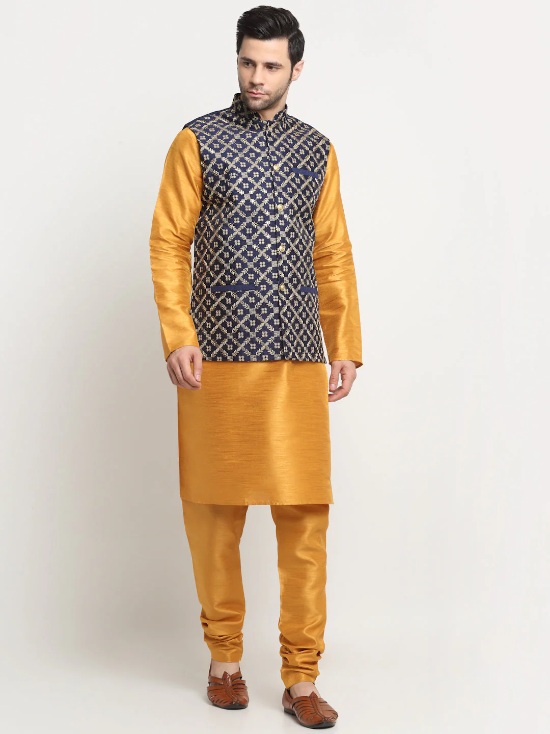 Men's Silk Embroidered Zari Nehru Jacket Only - Image 21
