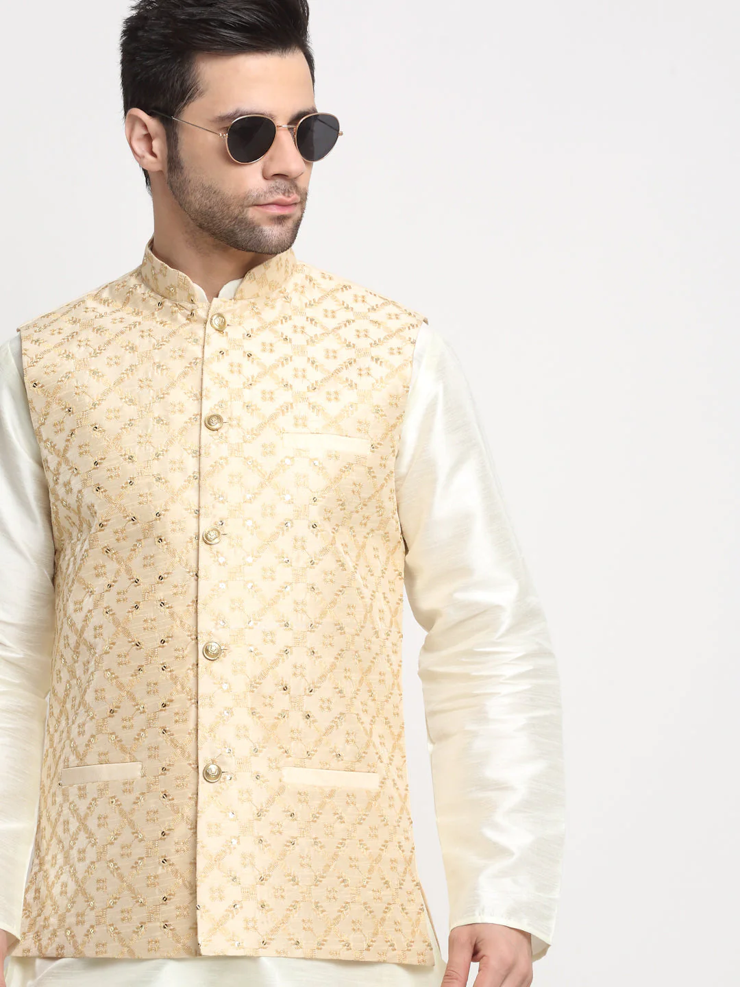 Men's Silk Embroidered Zari Nehru Jacket Only - Image 26