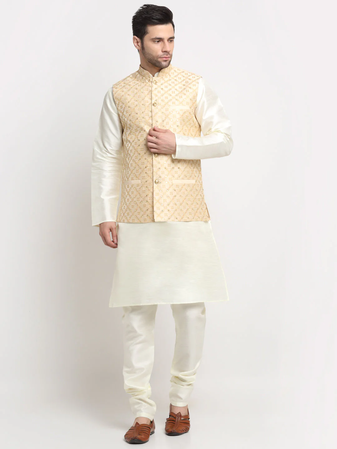 Men's Silk Embroidered Zari Nehru Jacket Only - Image 28