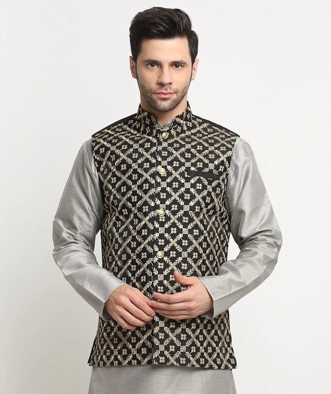 Men's Silk Embroidered Zari Nehru Jacket Only - Image 53
