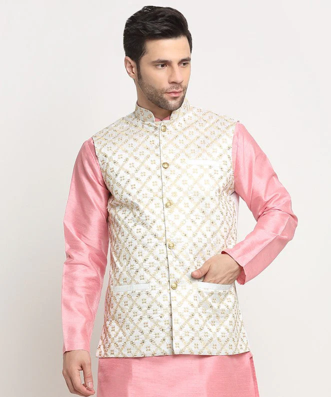 Men's Silk Embroidered Zari Nehru Jacket Only - Image 59