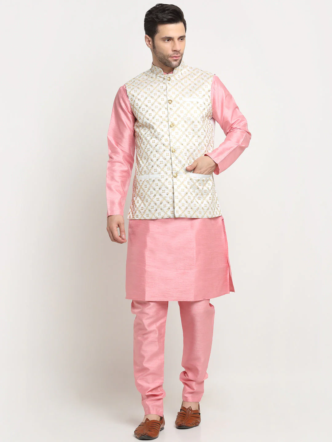Men's Silk Embroidered Zari Nehru Jacket Only - Image 7
