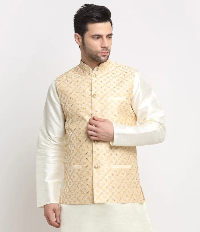 Men's Silk Embroidered Zari Nehru Jacket Only - Image 86