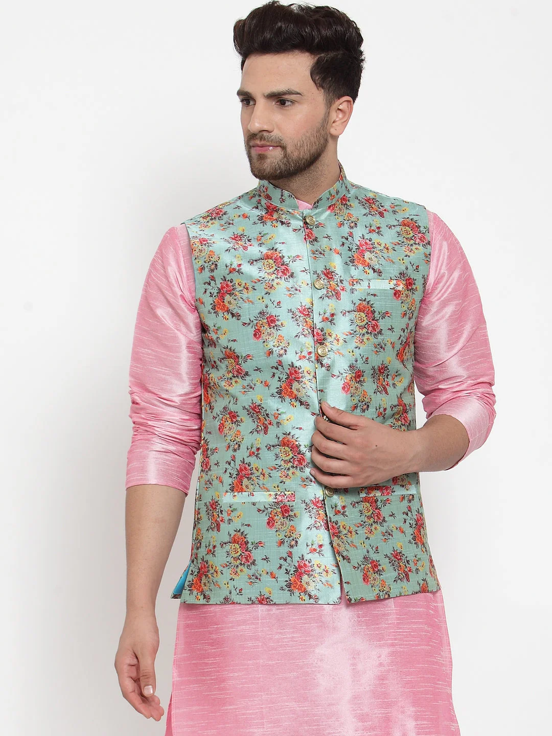 Men's Silk Printed Only Nehru Jacket - Image 11