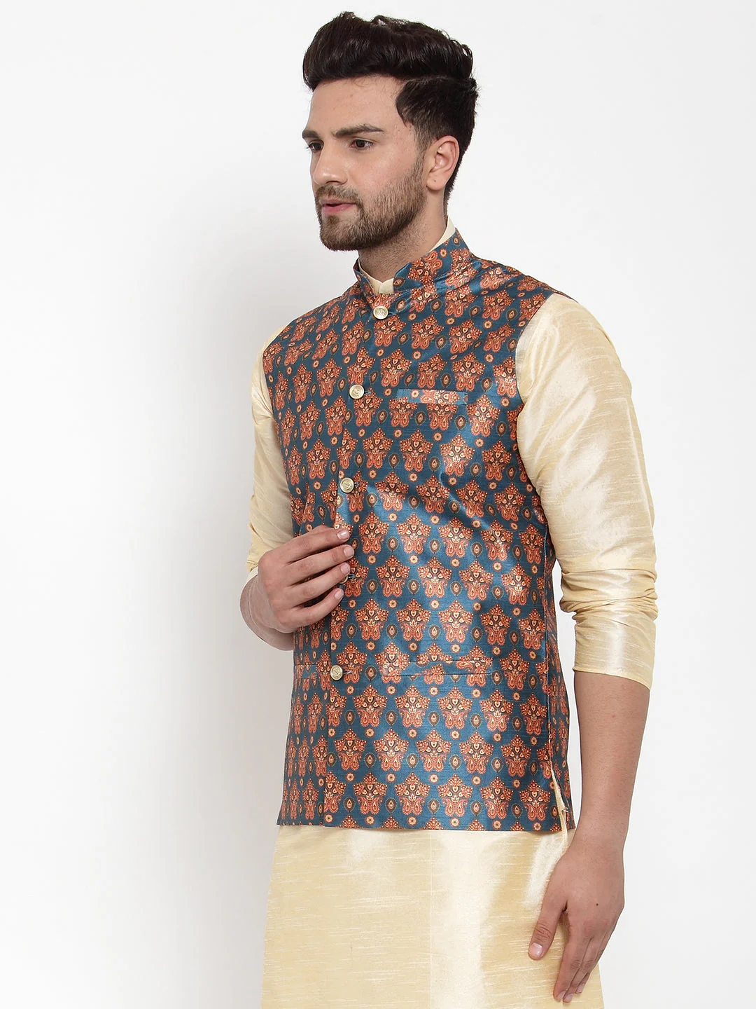 Men's Silk Printed Only Nehru Jacket - Image 18