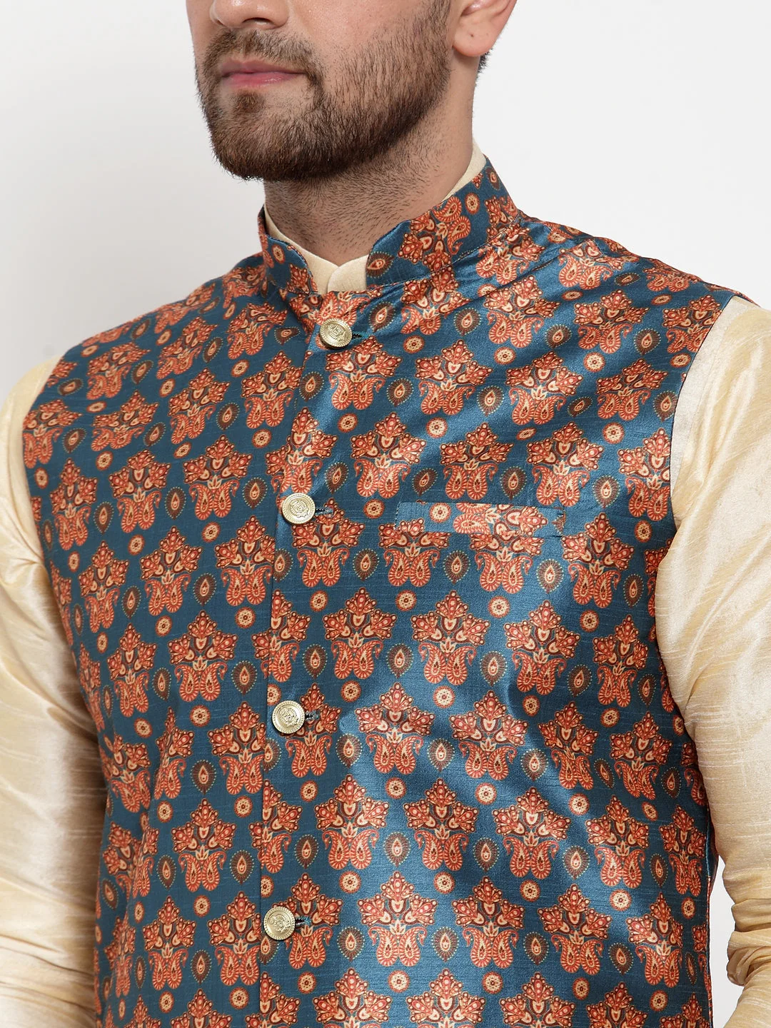 Men's Silk Printed Only Nehru Jacket - Image 19