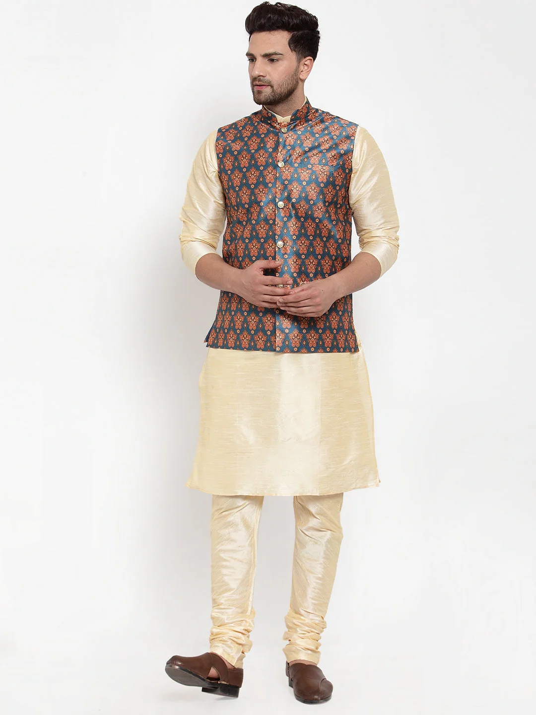 Men's Silk Printed Only Nehru Jacket - Image 20
