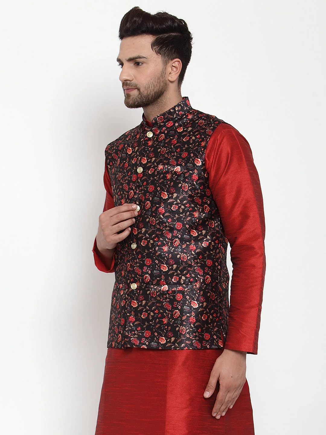 Men's Silk Printed Only Nehru Jacket - Image 3