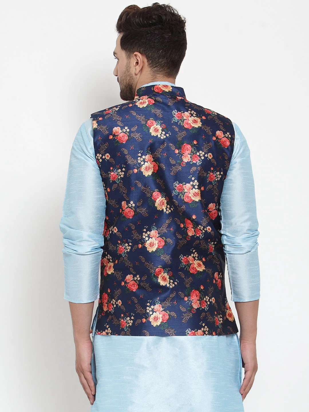 Men's Silk Printed Only Nehru Jacket - Image 7