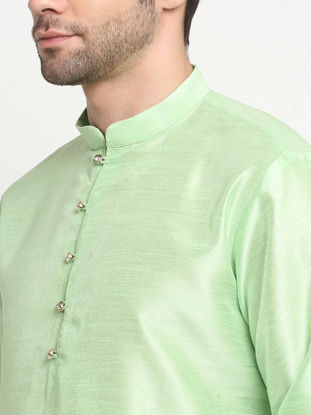 Men's Silk Sea Green Kurta Churidar With Embroidered Nehru Jacket Set - Image 8