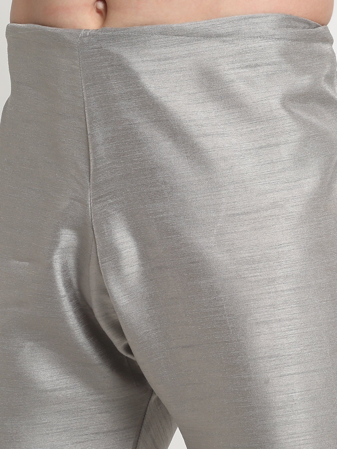 Men's Silk Silver Kurta Churidar With Embroidered Nehru Jacket Set - Image 9